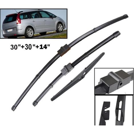 Balai Essuie-Glace - 30 Pouces + 30 Pouces + 14 Pouces - Pour Citroën C4 Picasso MK1 et C4 Grand Picasso MK1 2006 à 2008 - Lot de 3 (1/4)