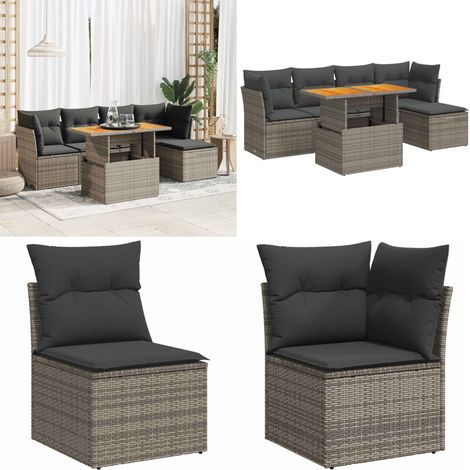 vidaXL Salon de jardin 6 pcs avec coussins gris résine tressée (1/5)