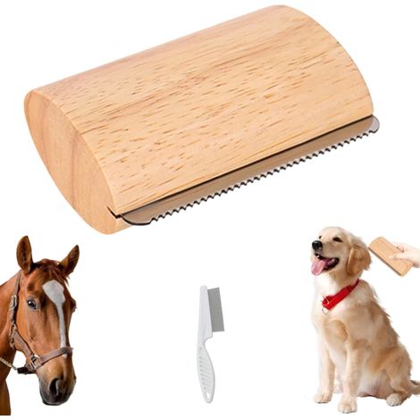 Clean'Poils Brush, Cat/Dog/Horse Brushes, Wooden Dog Grooming Brush to Eliminate Undercoat Tangles, Gentle Care (A-1, Fixed)