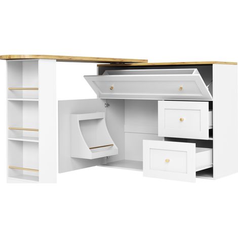 Mesa de bar extensible con compartimento, 138-204 x 39 x 105 cm, MDF blanco y metal (1/5)
