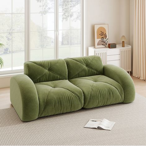 FloraGrace sofa modulaire 2 places, chenille verte, mousse haute densité 32D, sans montage, design antidérapant (1/5)