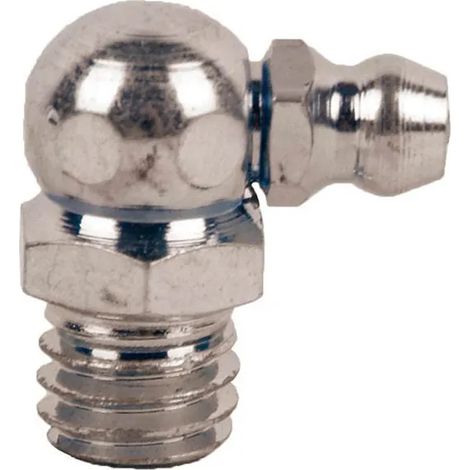 Raccordo ingrassatore metallico curvo a 90°, misura 12/125, per un facile accesso in spazi ristretti