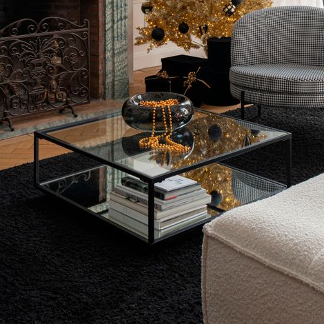 Table basse carrée 80x36 cm en verre et métal noir - LUKA
