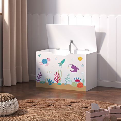 Juguetero para niños Oleiros decoración marina aglomerado 40x60x30 cm Blanco [en.casa]
