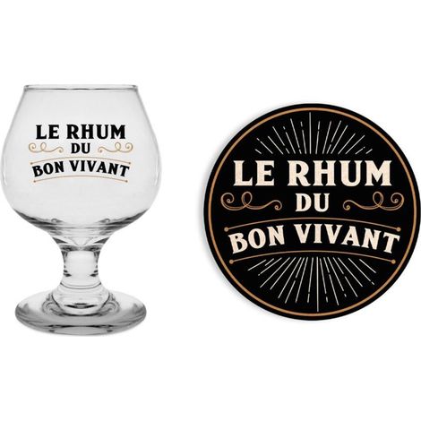 Coffret Le Rhum du Bon Vivant – Verre à rhum élégant – Dessous de verre en liège – Dimensions 13x20,5x7,5cm – Sud Trading (1/3)