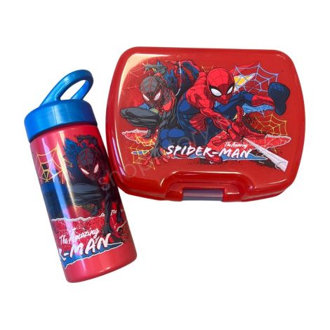 Set Repas Enfant Spiderman avec Boîte à Gouter et Gourde 420ml Plastique Rouge pour Ecole et Sorties (1/3)