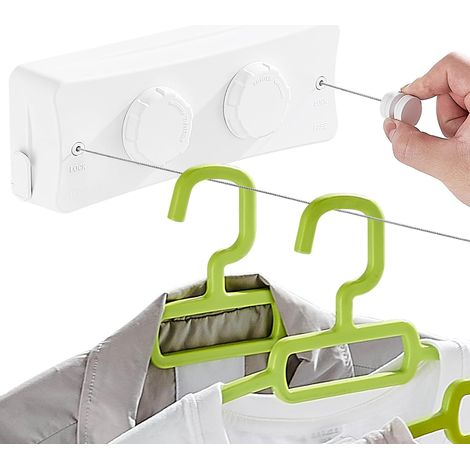 Retractable Clothes Airer Double Wire No Sagging Extendable Indoor Outdoor Wall Mounted Stainless Steel Space Saving Clothes Airer (Double White) (1/5)