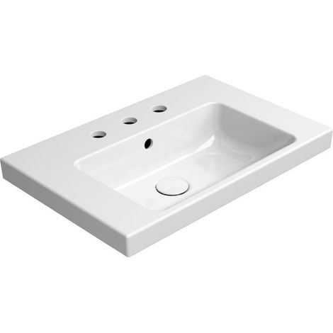 Lavabo en céramique NORM 60x40cm, 3 trous de robinetterie, blanc ExtraGlaze (1/2)