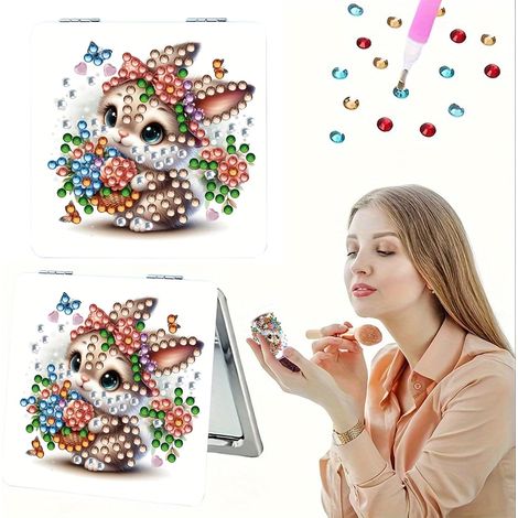 Peinture diamant bricolage lapin, petit miroir de maquillage, forme spéciale, miroir pliable (1/5)