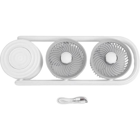 Ventilateur de bureau portable rechargeable à double tête, 5 vitesses réglables, avec lumière LED, pour chambre ou bureau. (1/5)