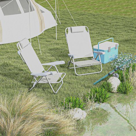 Lot de 2 fauteuils pliants de jardin, siège de pêche portable, dossier ajustable sur 6 positions avec repose-tête, parfait pour le camping (1/5)