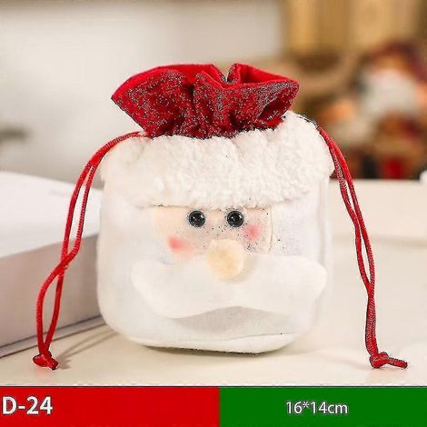 Lot de 2 sacs cadeaux de Noël en tissu avec cordon de serrage, réutilisables, style Père Noël. (1/2)