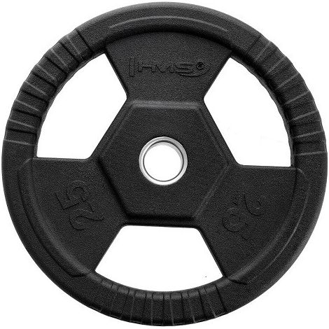 Piastra olimpica gommata da 25 kg TOH25 nera HMS (1/2)