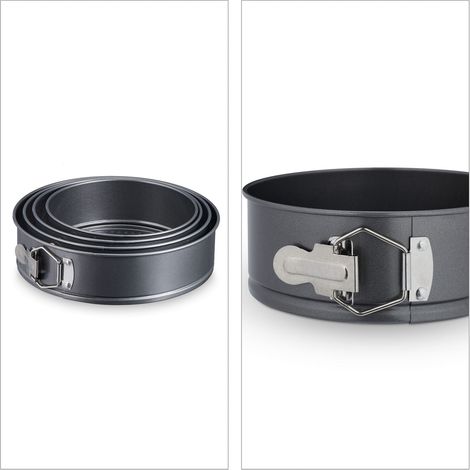 Lote de 4 moldes redondos para repostería 20 x 20 x 5 cm desmoldeo fácil estilo moderno de acero inoxidable negro 130012976 (1/4)