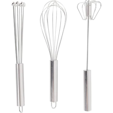 Batteur À Œufs Manuel 3 Pièces, Mixeur Plongeant, Fouet À Crème Et À Blancs D'œufs Multi-usages En Acier Inoxydable (1/5)