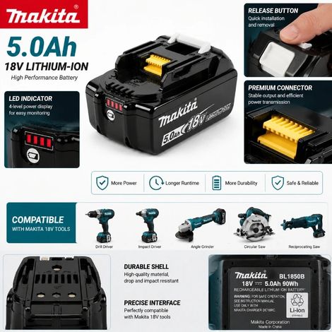 18V 5,0Ah Ersatzakku kompatibel mit Makita LXT Li-Ion Akku (1/4)