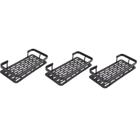 Panier D'TagRe de Douche, TagRe de Douche Anti-Perforation 3 Couches, Aluminium Peu Encombrant avec Autocollants sans Trace pour Salle de Bain (Le Noir) (1/5)