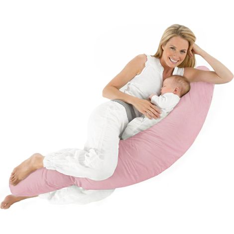 Cuscino per la gravidanza Boomerang in velluto grande per dormire sul fianco e allattare - Rosa (1/5)