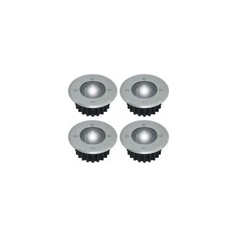 Lampes solaires étanches pour terrasse, lot de 4 lampes solaires de sol, lampes solaires de terrasse, lampes de sol en acier inoxydable pour jardin, pelouse, aménagement paysager, allée (sans interrup (1/5)