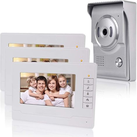 Video Intercom Système d'interphone vidéo Intelligent Téléphone de Porte vidéo Sonnette 7 Pouces, Caméra IR extérieure étanche avec Moniteur pour la Maison (3 Moniteur) (1/5)