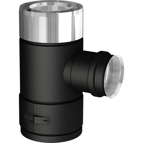90°-T-Stück – Apollo Pellets 2.0 – schwarz Ø80/130 mm – Ø80 mm Rauchrohranschluss mit Stopfen JONCOUX