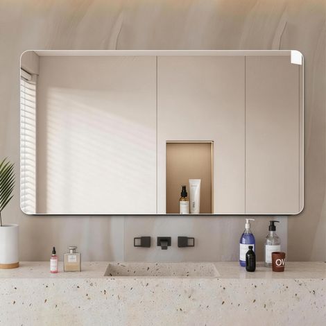 Miroir salle de bain 100x60 cm en verre argenté, sans cadre, pose murale gain de place – MEUBLIV (1/5)