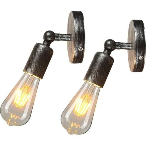 Applique Murale Industrielle - Douille Edison E27 - Réglable En Angle - Pour Salon Chambre Couloir Café - Argent Gris - Lot De 2 (1/5)
