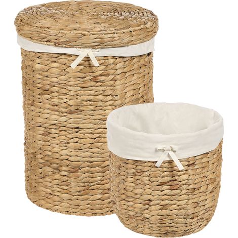 Conjunto de 2 cestos para ropa sucia con tapa jacinto de agua claro Danang (1/5)