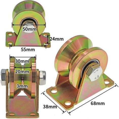 2 Pcs Roue gorge V, roues pour portail coulissant 50mm, roues en acier avec rainure en V, pour portail coulissant,capacité de charge 270kg par roulette (1/3)