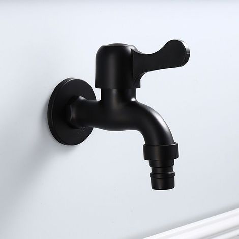 Style noir robinet mural en acier inoxydable 304 ouverture rapide robinet extérieur d'eau de jardin pour salle de bain (machine à laver) (1/5)