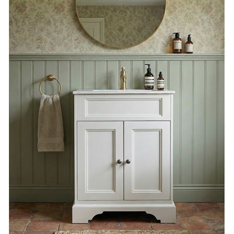 Meuble Salle de Bains avec vasque/lavabo DOLIANA 60 à poser laqué Blanc mat avec plan céramique (1/5)