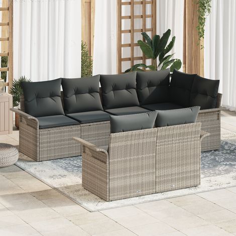 Garden Sofa Set 7 pcs Light grey Poly rattan vidaXL (1/5)