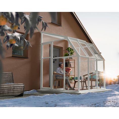 Palram – Véranda Sun Room 2x2m blanche – Structure en résine et aluminium – Panneaux en polycarbonate double paroi – Résistante aux UV