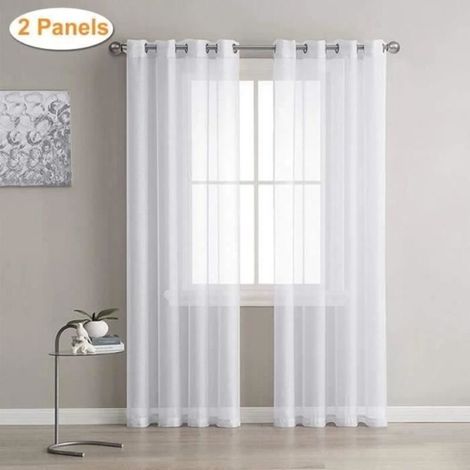 (Blanc)Rideaux Voilages - FOLAYA - Lot de 2 - Blanc - 140 cm x 240 cm - Œillets (1/4)