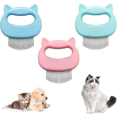 PEIGNE DÉGRAISSANT 3 pièces pour chat, peigne de massage 3 couleurs, peigne doux pour animaux, 21 dents (1/5)