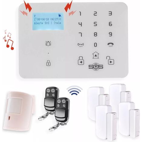 Alarme maison GSM sans fil - Centrale 4G + 1x PIR animal + 4x ouvertures / vibrations et 2 télécommandes (KP) (1/5)