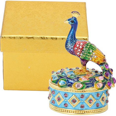 Peacock Figurine Hinged Jewelry Storage Box Desktop Zine Alloy Decoration Ornament (1/5)