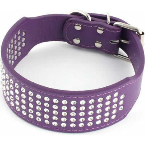 Pet Faux Cuir Bling Chiot Chien Ceinture Réglable Formation Décor Collier Violet XS (1/5)