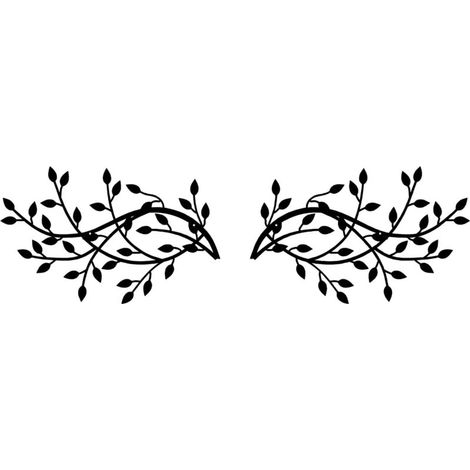 1 paio di foglie di albero in metallo, decorazione da parete a forma di foglia di albero in metallo, motivo a ramo d'ulivo, nero (15 x (1/4)