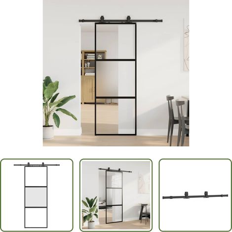 vidaXL Aluminium - Porte coulissante kit quincaillerie noir 76x205 cm verre trempé (1/5)