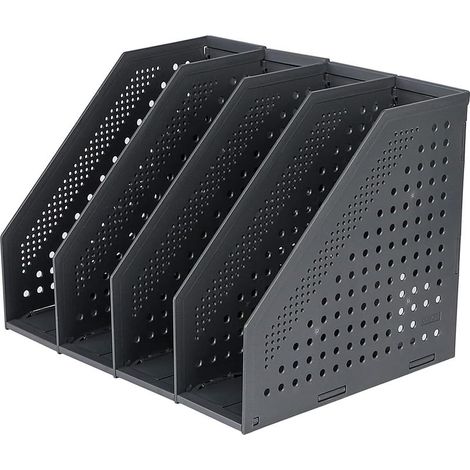 Porte-revues pliable 4 compartiments – Organiseur de bureau réglable – Rangement pour livres et magazines – Casier noir (1/5)