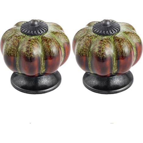 2PCS Boutons de Meuble, Boutons de Tiroir en Céramique, Bouton de Porte 3,8 x 4,0 cm en Forme de Citrouille avec Imprimé Léopard Vert (1/3)