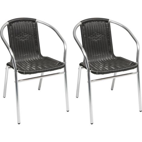 2 Stück Bistro Stapelstuhl Aluminium / Rattan schwarz-D537481-2 (1/2)