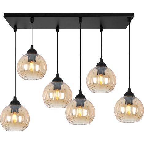 Lampada a sospensione Costa nera, 6 lampadine a forma di sfera color miele, attacco E27 (1/5)