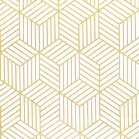 Papier peint autocollant à rayures géométriques de l'hexagone doré - Papier peint autocollant - Pour meubles - Doré et blanc - 45 x 500 cm - Papier cadeau de Noël (1/5)