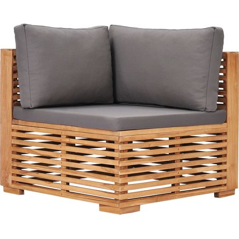 Garten-Ecksofa mit Grauer Auflage Massivholz Teak
