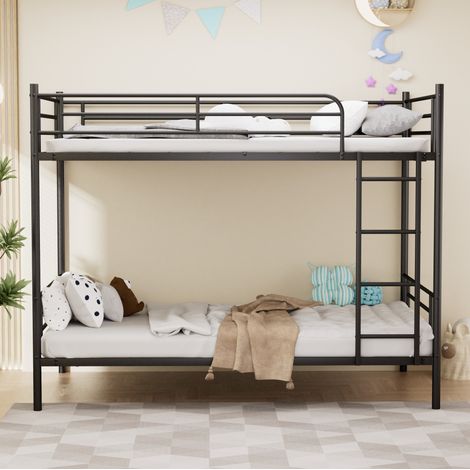 Litera 90x190 cm, con estructura de acero, barandilla alta, escalera estable, negra (1/5)
