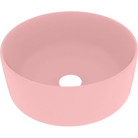 Lavabo vasque à poser rond pour salle de bain et toilette Céramique Rose mat 40 x 15 cm (1/5)
