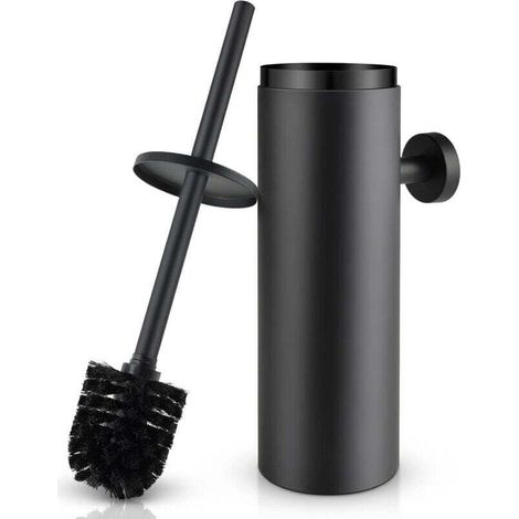 Brosse WC INOX,Toilette WC avec Couvercle Anti-éclaboussures Fermé,Tête de Brosse Remplaçable Mesures 8 x 8 x 39 cm(Noire) (1/4)