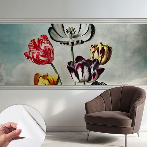 Carta da parati autoadesiva - fotomurale - alta qualità - per la cucina - camera da letto - Tulipani colorati 250x104 cm (1/5)